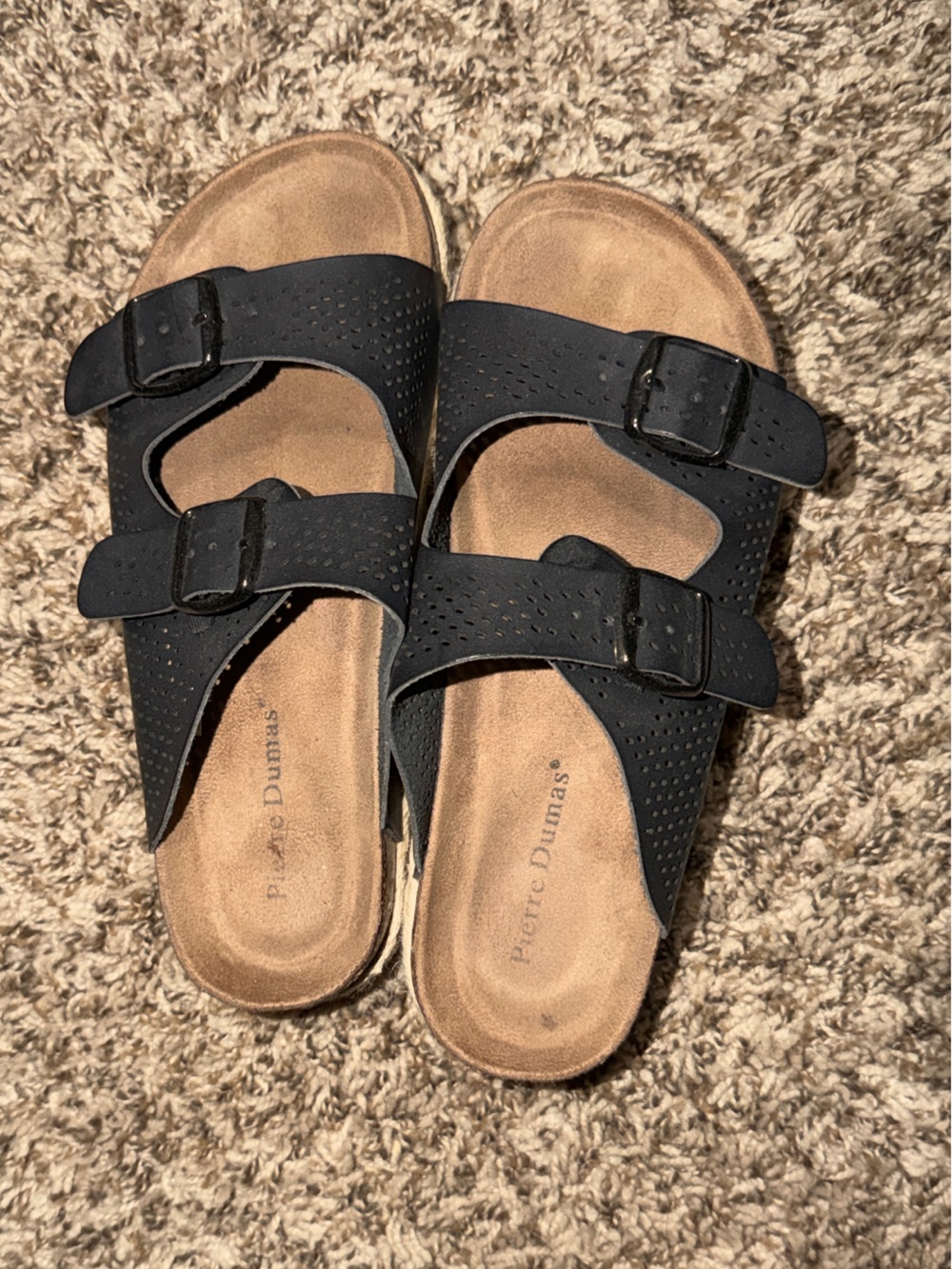 Pierre Dumas Black Dual Buckle Slide Sandals